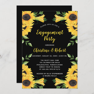 Boho Sunflower Floral   Zwarte Engagement Party Kaart