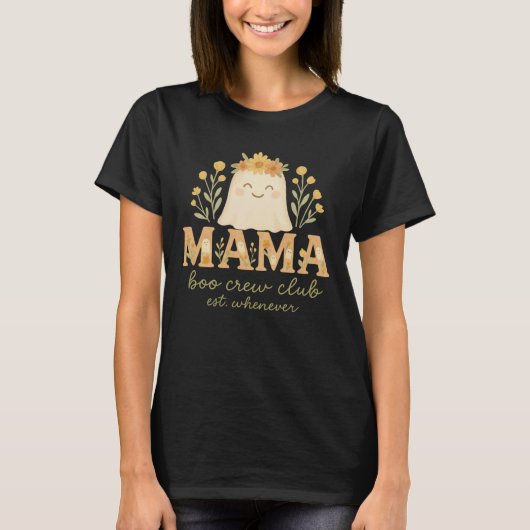 Boho Sunflower Ghost Mama "Boo Crew" Halloween T-shirt (Voorkant)