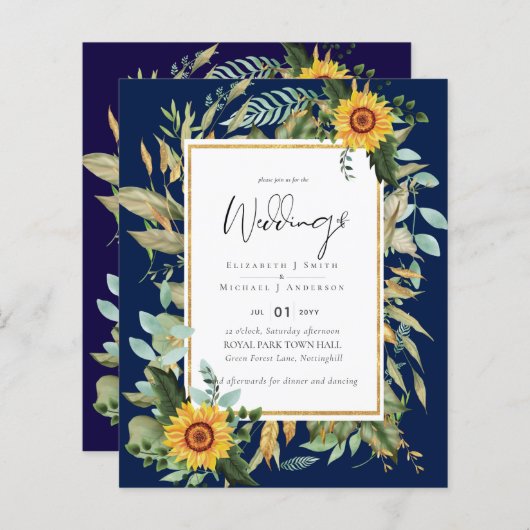 Boho Sunflower Greenery Waterverf Wedding BUDGET (Voorkant / Achterkant)