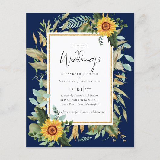 Boho Sunflower Greenery Waterverf Wedding BUDGET (Voorkant)