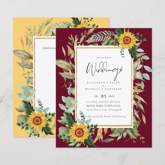 Boho Sunflower Greenery Waterverf Wedding BUDGET (Voorkant / Achterkant)