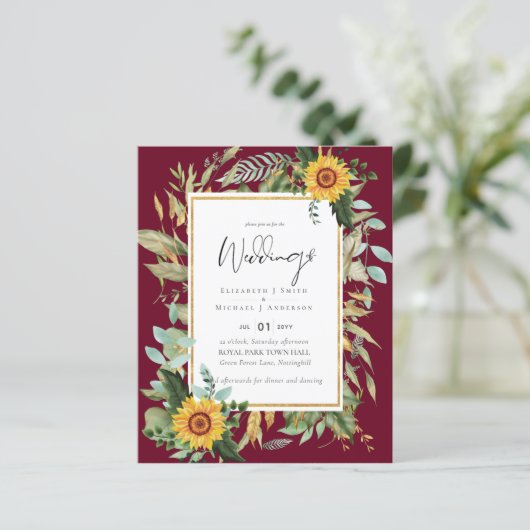 Boho Sunflower Greenery Waterverf Wedding BUDGET (Staand voorkant)