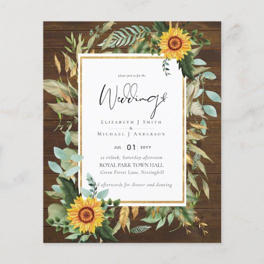 Boho Sunflower Greenery Waterverf Wedding BUDGET (Voorkant)
