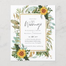 Boho Sunflower Greenery Waterverf Wedding BUDGET Flyer