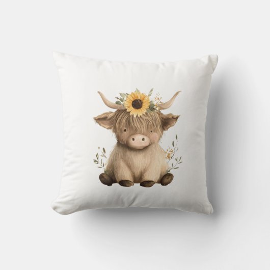 Boho Sunflower Highland Cow Kussen (Voorkant)