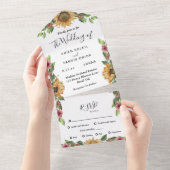 Boho Sunflower Menu Keuze RSVP Wedding All In One Uitnodiging (Afscheurbaar)