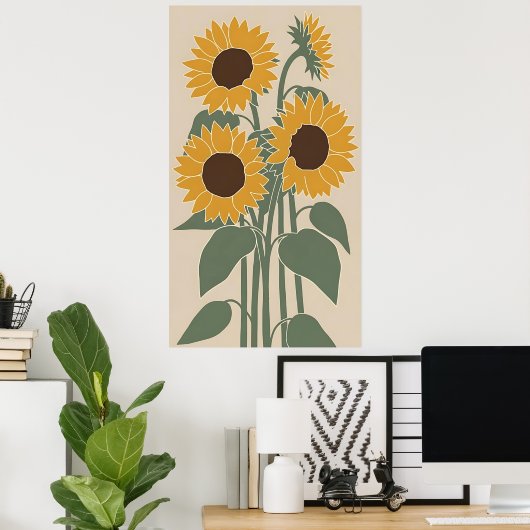 Boho Sunflower - Modern Desaturated Floral Poster (Thuiskantoor)