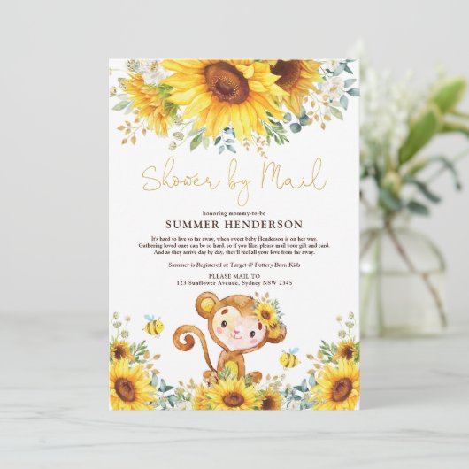 Boho Sunflower Monkey Baby shower per post Kaart (Staand voorkant)