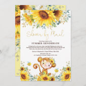 Boho Sunflower Monkey Baby shower per post Kaart (Voorkant / Achterkant)
