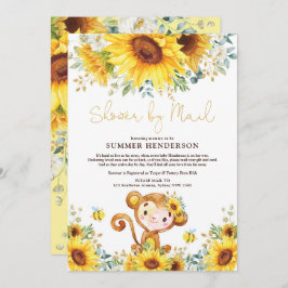 Boho Sunflower Monkey Baby shower per post Kaart