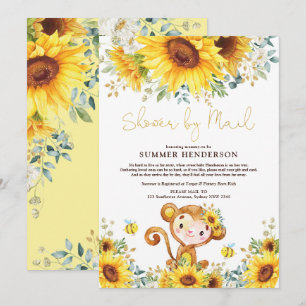 Boho Sunflower Monkey Baby shower per post Kaart