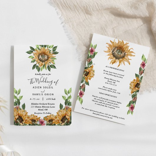 Boho Sunflower Monogram Weddenschap - alles in één Kaart