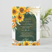 BOHO Sunflower Pampas Grass Emerald Green Wedding Kaart (Staand voorkant)