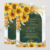 BOHO Sunflower Pampas Grass Emerald Green Wedding Kaart (Voorkant / Achterkant)