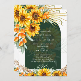 BOHO Sunflower Pampas Grass Emerald Green Wedding Kaart