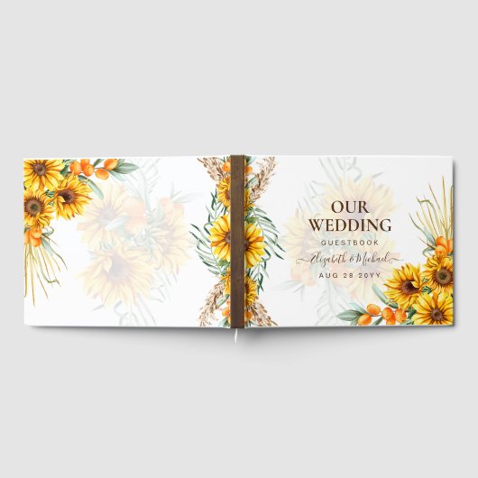 BOHO Sunflower Pampas Grass Wedding Guest Book Gastenboek (Volledig)