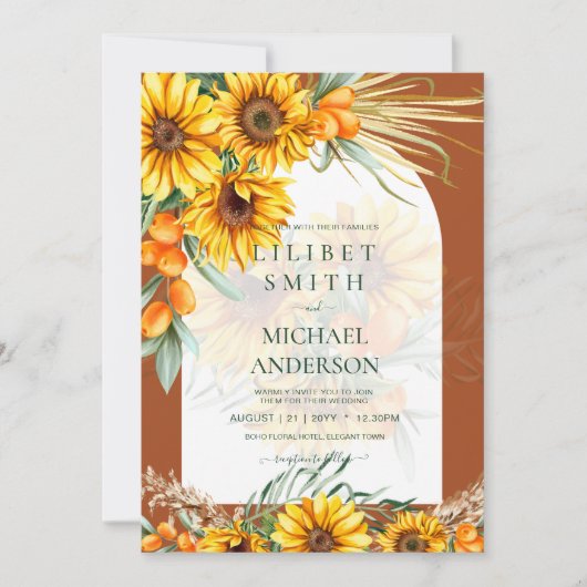 BOHO Sunflower Pampas Grass Wedding Terracotta (Voorkant)