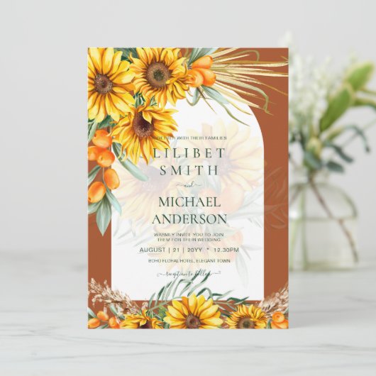 BOHO Sunflower Pampas Grass Wedding Terracotta (Staand voorkant)