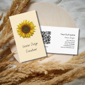 Boho Sunflower QR code Designer Rustic Cream Visitekaartje