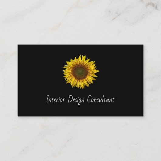 Boho Sunflower QR code Interior Designer Black Visitekaartje (Voorkant)