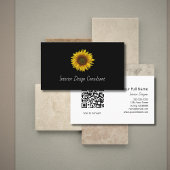 Boho Sunflower QR code Interior Designer Black  Visitekaartje