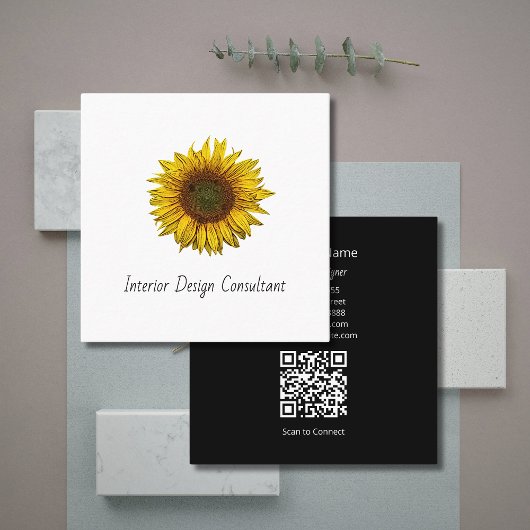 Boho Sunflower QR code Interior Designer  Vierkante Visitekaartje