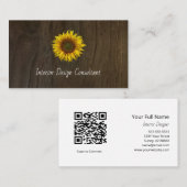 Boho Sunflower QR code Rustic Barn Wood Visitekaartje (Voorkant / Achterkant)