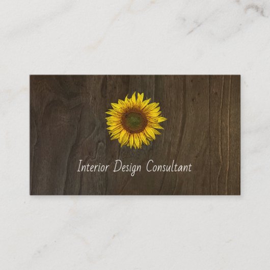 Boho Sunflower QR code Rustic Barn Wood Visitekaartje (Voorkant)