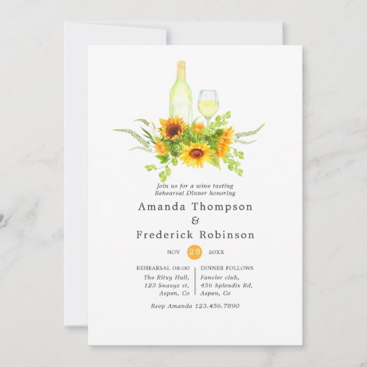 Boho Sunflower Rehearings Dinner Wine Tasting Kaart (Voorkant)
