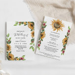 Boho Sunflower Rustic Wedding - alles in één keer Kaart<br><div class="desc">Deze boho zonnebloem rustic bruiloft details allemaal in één uitnodiging zijn perfect voor je moderne bohemen bruiloft. Dit ontwerp is voorzien van zwarte eenvoudige kalligrafie met bijtende zonnebloemen, groen en bloemen op een neutrale heldere witte achtergrond, die overeenkomt met uw klassieke bruiloft of elegante boho bruiloft in de zomer of...</div>