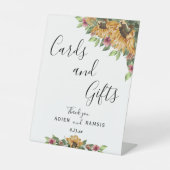Boho Sunflower Rustic Wedding Cards and Gifts Sign Reclamebord Met Voetstuk (Voorkant)
