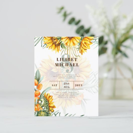Boho Sunflower Rustic Wedding Invite Double Sided (Staand voorkant)