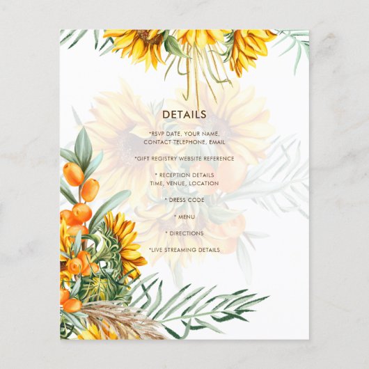 Boho Sunflower Rustic Wedding Invite Double Sided (Achterkant)