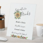 Boho Sunflower Rustic Wedding Signature Drinken Reclamebord Met Voetstuk (Insitu)