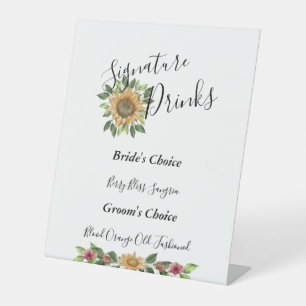 Boho Sunflower Rustic Wedding Signature Drinken Reclamebord Met Voetstuk