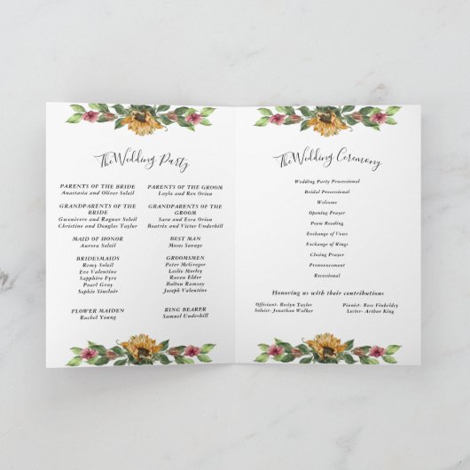 Boho Sunflower Rustic Wildflower Folded Wedding Programma (Binnen)