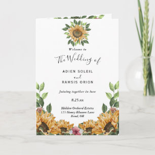 Boho Sunflower Rustic Wildflower Folded Wedding Programma