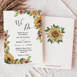 Boho Sunflower Rustic Wildflower We wedden Kaart<br><div class="desc">Deze boho zonnebloem rustige wilde bloem die we doen trouwuitnodiging is perfect voor je moderne bohemitische bruiloft. Dit ontwerp is voorzien van zwarte eenvoudige kalligrafie met bijtende zonnebloemen, groen en bloemen op een neutrale heldere witte achtergrond, die overeenkomt met uw klassieke bruiloft of elegante boho bruiloft in de zomer of...</div>