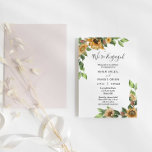 Boho Sunflower Rustic Wildflower We zijn in actie Kaart<br><div class="desc">Deze boho zonnebloem rustige wilde bloem die we hier zijn, is perfect voor je moderne bohemen bruiloft. Dit ontwerp is voorzien van zwarte eenvoudige kalligrafie met bijtende zonnebloemen, groen en bloemen op een neutrale heldere witte achtergrond, die overeenkomt met uw klassieke bruiloft of elegante boho bruiloft in de zomer of...</div>