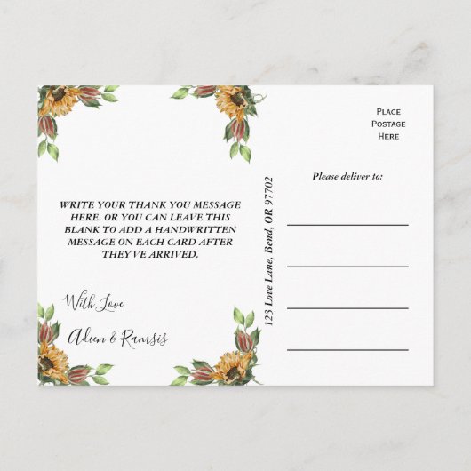 Boho Sunflower Rustic Wildflower Weddenschap Bedan Briefkaart (Achterkant)