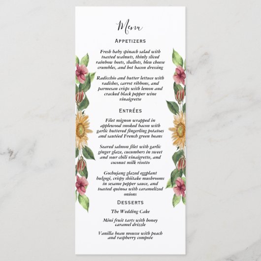 Boho Sunflower Rustic Wildflower Wedding Flat Menu (Voorkant)
