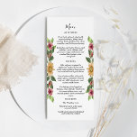 Boho Sunflower Rustic Wildflower Wedding Flat Menu<br><div class="desc">Dit boho zonnebloem rustic wildbloembruiloft-menu is perfect voor je moderne bohemen bruiloft. Dit ontwerp is voorzien van zwarte eenvoudige kalligrafie met bijtende zonnebloemen, groen en bloemen op een neutrale heldere witte achtergrond, die overeenkomt met uw klassieke bruiloft of elegante boho bruiloft in de zomer of de herfst. Met alle vragen...</div>