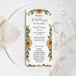 Boho Sunflower Rustic Wildflower Wedding Flat Programmakaart<br><div class="desc">Dit boho zonnebloem rustige wilde bloembruiloft programma is perfect voor je moderne bohemische bruiloft. Dit ontwerp is voorzien van zwarte eenvoudige kalligrafie met bijtende zonnebloemen, groen en bloemen op een neutrale heldere witte achtergrond, die overeenkomt met uw klassieke bruiloft of elegante boho bruiloft in de zomer of de herfst. Met...</div>