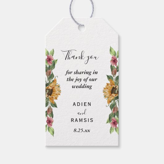 Boho Sunflower Rustic Wildflower Wedding Gift Labe Cadeaulabel (Voorkant)