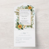 Boho Sunflower Sage Greenery Wedding All In One Uitnodiging (Binnen)
