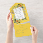 Boho Sunflower Sage Greenery Wedding All In One Uitnodiging (Afscheurbaar)