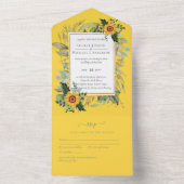 Boho Sunflower Sage Greenery Wedding All In One Uitnodiging (Binnen)