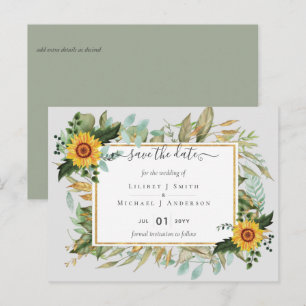 Boho Sunflower Sage Greenery Wedding Briefkaart