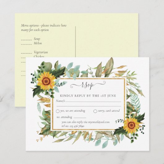 Boho Sunflower Sage Greenery Wedding Briefkaart (Voorkant / Achterkant)