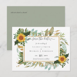 Boho Sunflower Sage Greenery Wedding Briefkaart